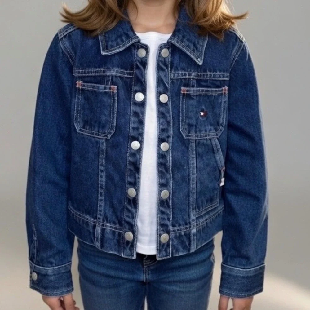 Tommy Hilfiger Girls Denim Jean Jacket‎ Blue Red Stars USA Patriotic - Medium
